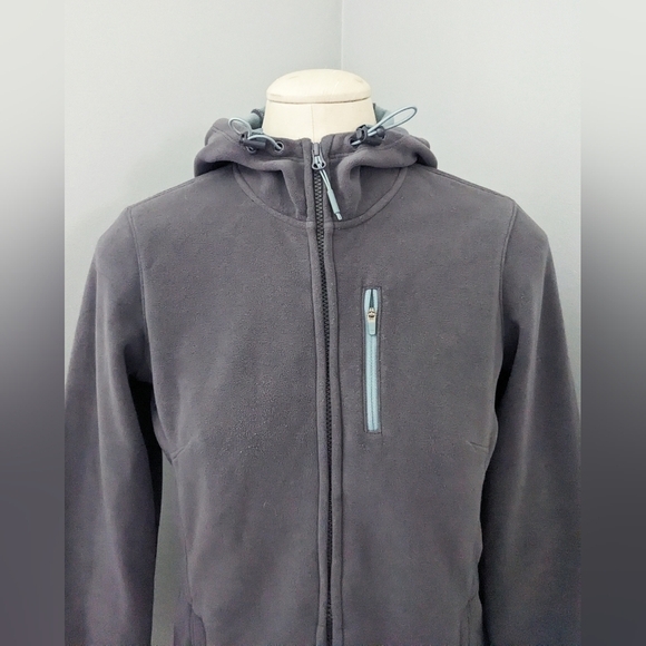 Athleta Womens Swara Fleece Jacket Gray Blue Long Full Zip Hooded Extra Small XS - Picture 2 of 7
